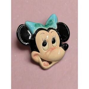 1960s 5" Hand Painted Cuernavaca Mexico Minnie Mouse Ceramic Wall Hanging Plaque
